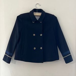 Zara Trafaluc wool mix short navy coat with embroidery and patchwork